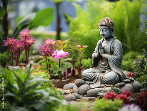 A peaceful prayer garden adorned with meaningful plants  providing a serene oasis for contemplation