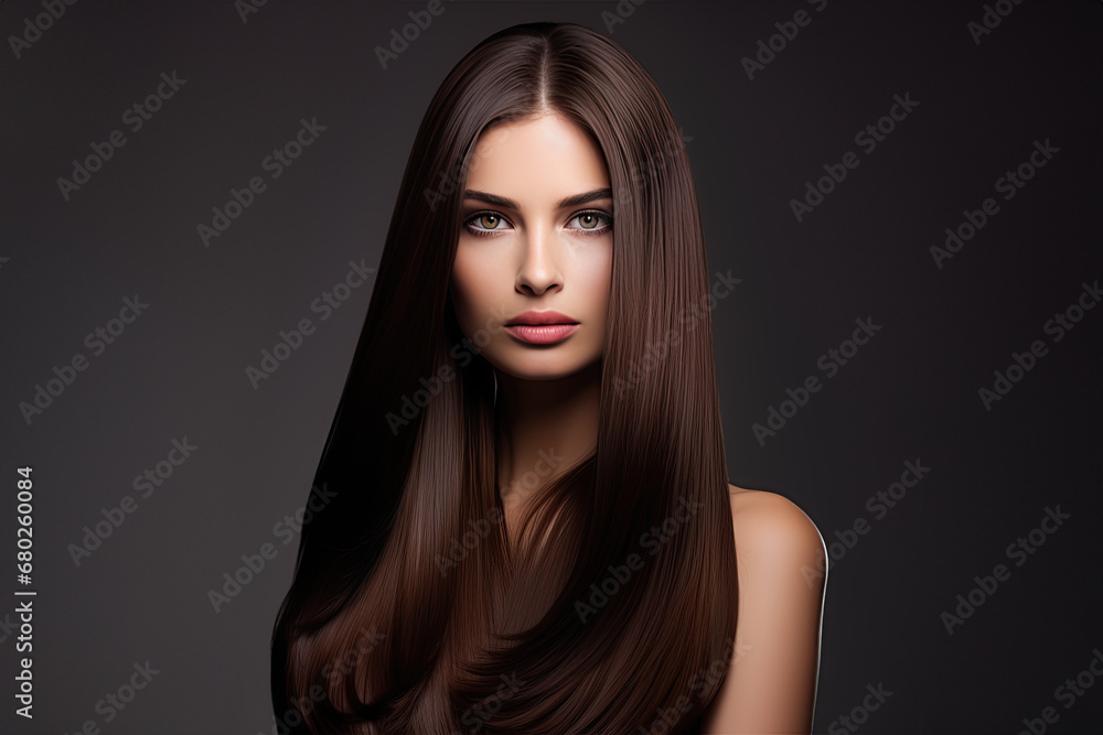 A young, white, brunette model with long, straight, dark hair, a beautiful pale face, gorgeous skin, and pink lips posing on a dark gray background. A young, white, brunette model with long, straight, dark hair, a beautiful pale face, gorgeous skin, and pink lips posing on a dark gray background.