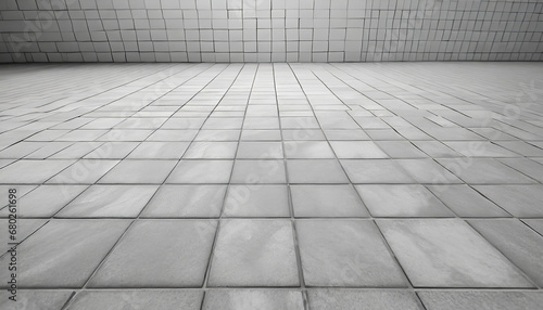 white tile floor background in perspective view or white rectangle mosaic tiles texture background © Alexander
