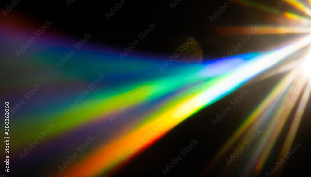 prism rainbow light flares overlay on black background