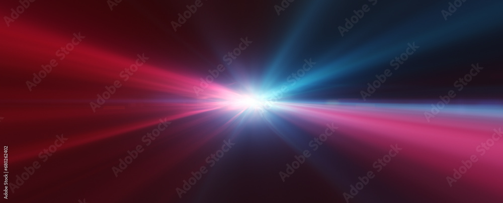 Red blue glowing light with beams illustration background.