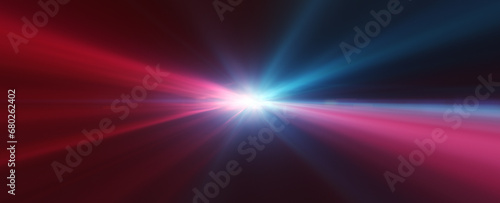 Red blue glowing light with beams illustration background.