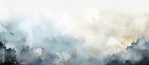 The background of the banner had a white and blue watercolor texture with a delicate flower pattern painted in gold, while hints of black smoke added depth and contrast, creating a mesmerizing blend