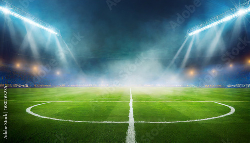 textured soccer game field with neon fog center midfield © Alexander