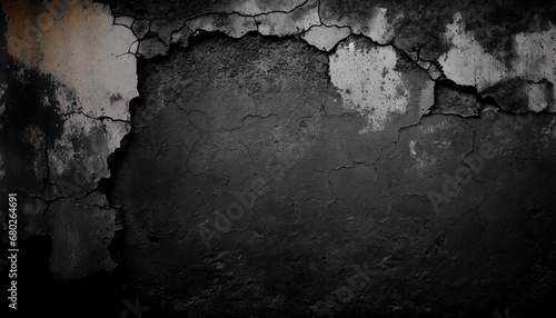 cracked black concrete wall gloomy cement texture background