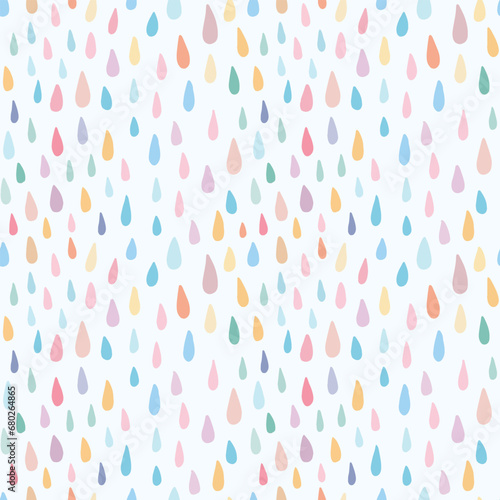 Cute childish seamless pattern with colorful watercolor rain drops. Sweet vector background for baby nursery, children textile, fabric, print. Beautiful simple kids abstract backdrop