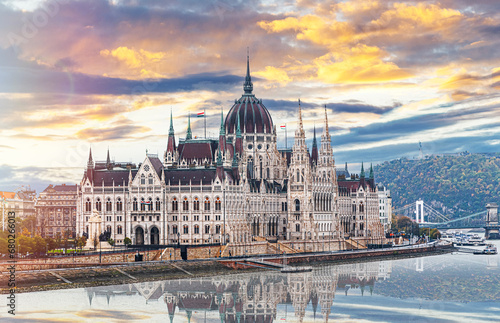 Parliament building in Budapest. Hungary. The building of the Hungarian Parliament is located on the banks of the Danube River, in the center of Budapest. © Denis Rozhnovsky