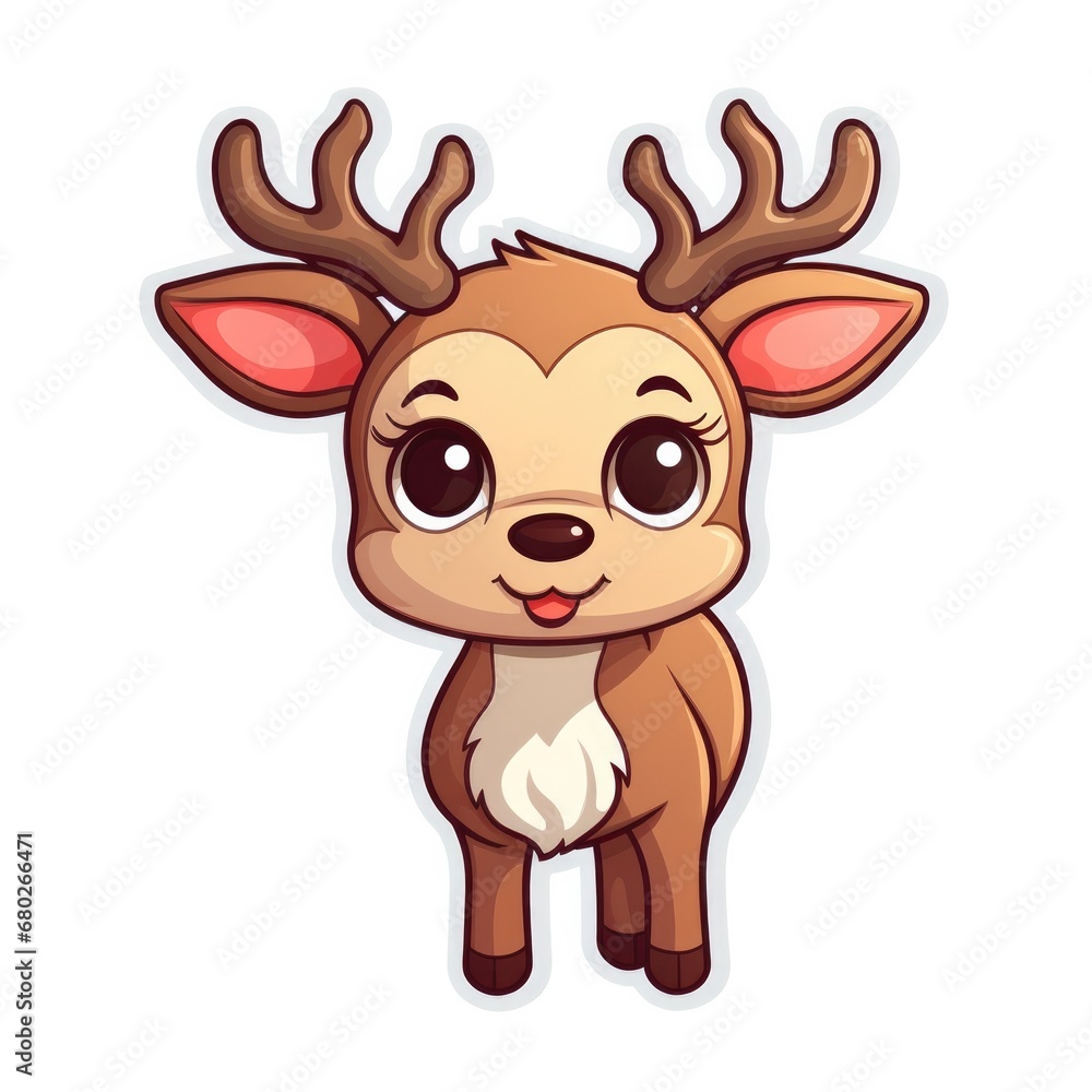 Cute Cartoon Christmas Reindeer Illustration Sticker Isolated on a White Background