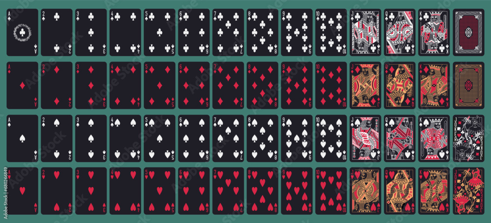 Poster Black playing printable vector cards for gambling (poker, bridge ...