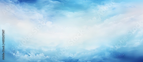 background, an abstract watercolor painting of the winter sky blends shades of blue, creating a gradient that mimics the natural hues of the air morning, giving the impression of a heavenly space in