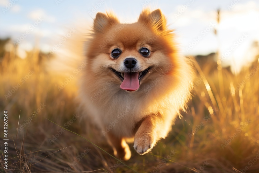 Headshot portrait photography of a cute pomeranian chasing his tail against wildlife refuges background. With generative AI technology Headshot portrait photography of a cute pomeranian chasing his tail against wildlife refuges background. With generative AI technology