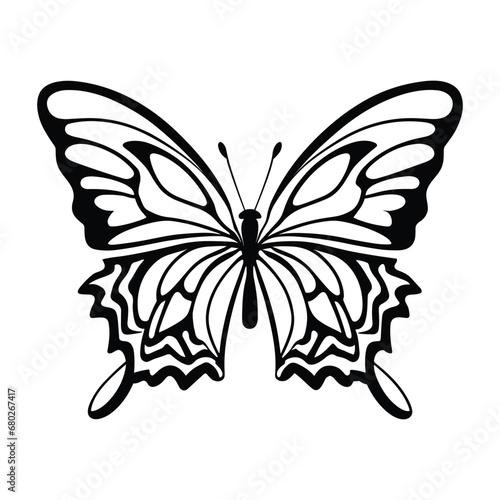 Butterfly Vector, Black And White Butterfly Line Art Vector Illustration 