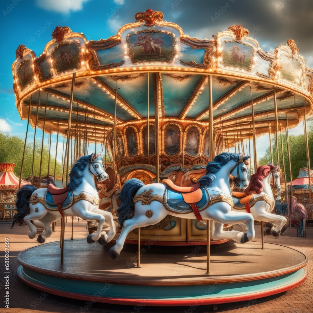 horse ride on a carousel in a park horse ride on a carousel in a park carousel in the city park