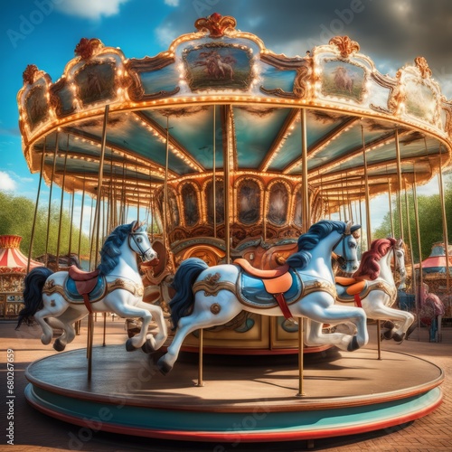 horse ride on a carousel in a park horse ride on a carousel in a park carousel in the city park