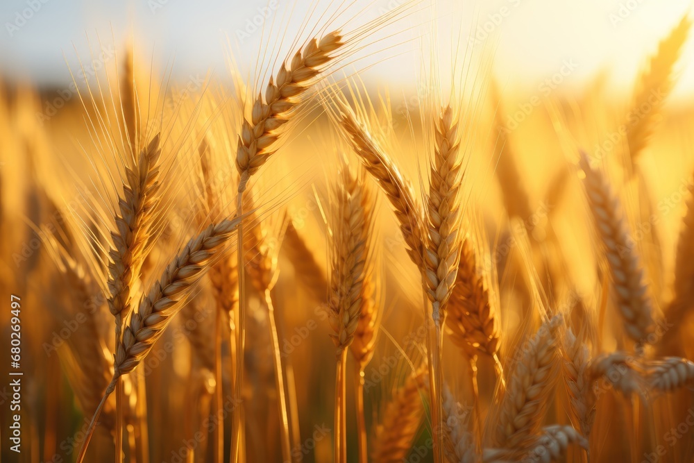 a close up of a wheat field with the sun shining through the ears of the wheat in the foreground. a close up of a wheat field with the sun shining through the ears of the wheat in the foreground.