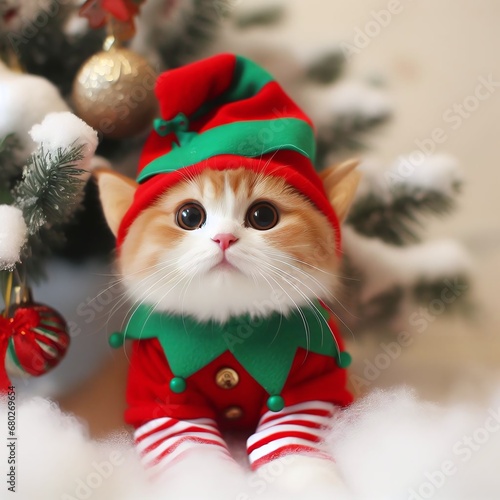 Whisker Wonderland: Festive Cat in Elf Costumes