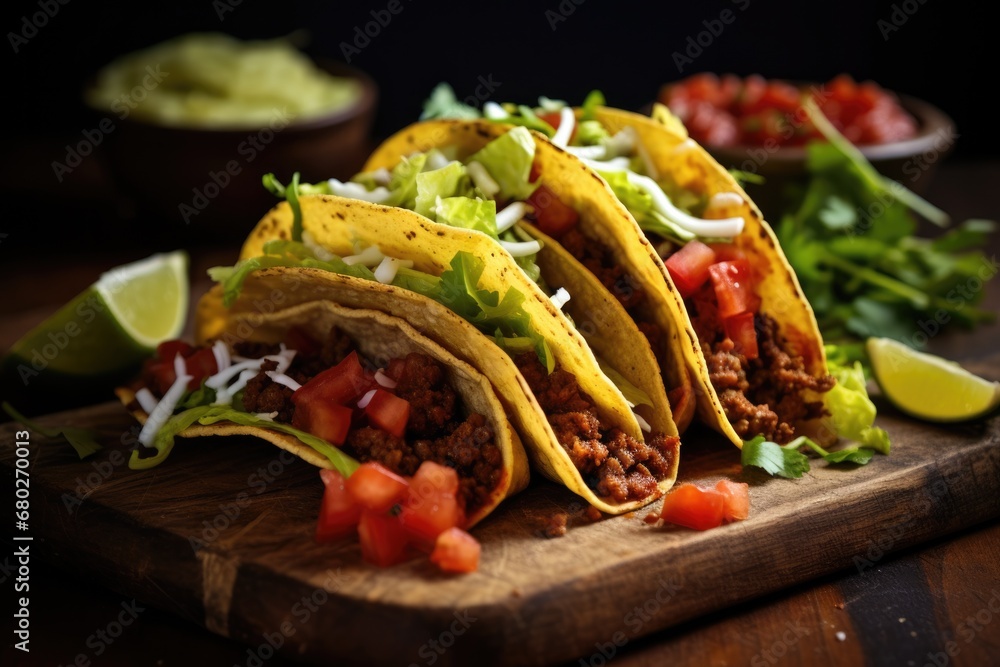 Delicious Homemade Ground Beef Tacos with Fresh Tortillas, Salsa and Toppings. Perfect Meal or Snack for Any Occasion Delicious Homemade Ground Beef Tacos with Fresh Tortillas, Salsa and Toppings. Perfect Meal or Snack for Any Occasion