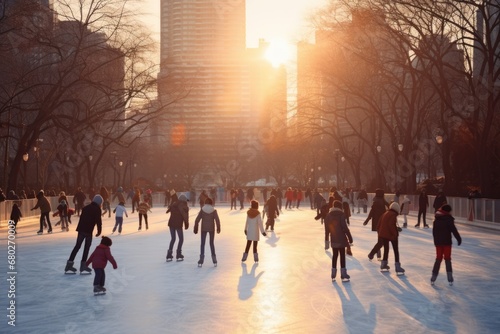 Ice Skaters Enjoying Winter Fun: Action-Packed Recreation for People of All Seasons © AIGen
