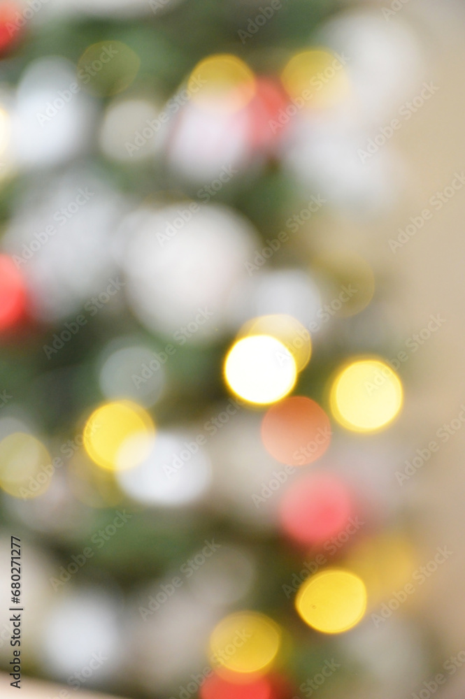 Abstract blurred Christmas background. Blurred Christmas lights and decoration.