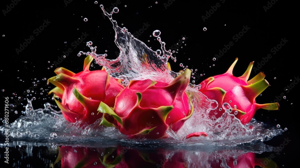 a close up of a bunch of fruit with water splashing off of the top and bottom of the fruit. a close up of a bunch of fruit with water splashing off of the top and bottom of the fruit.