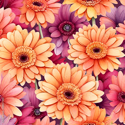 Watercolor gerbera pattern, generative ai