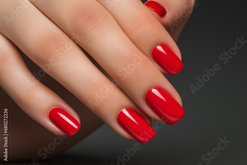 Hands of a young woman with red manicure