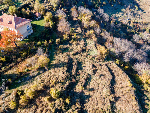 Aerial Autumn view of Zemen Gorge, Bulgaria photo