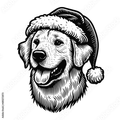 retriever dog wearing a Santa Claus hat Christmas sketch