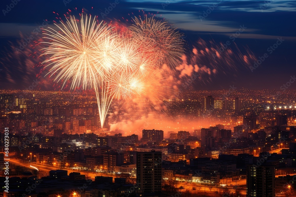 City Skylines Aglow: Aerial Symphony of Fireworks, generative AI City Skylines Aglow: Aerial Symphony of Fireworks, generative AI