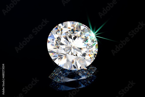 Big round brilliant cut diamond on black glossy background