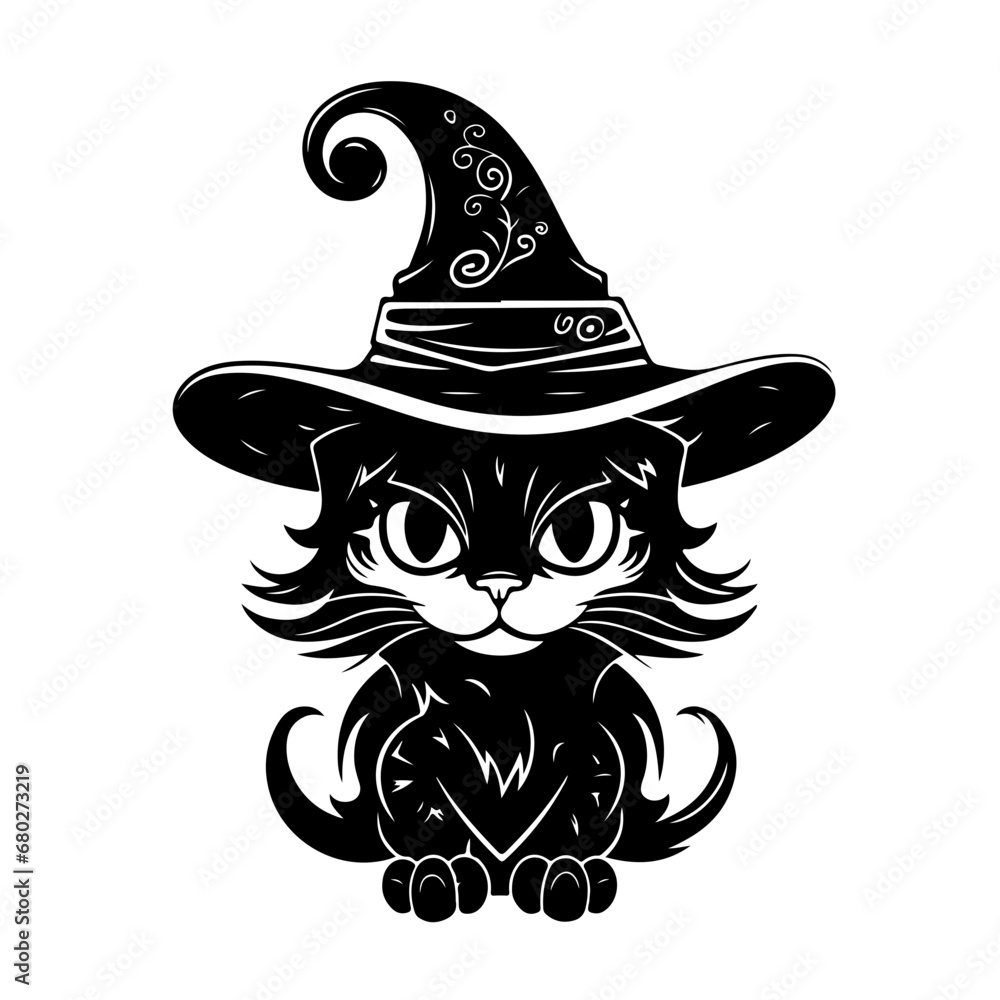 Mysterious Witch Cat Vector Illustration