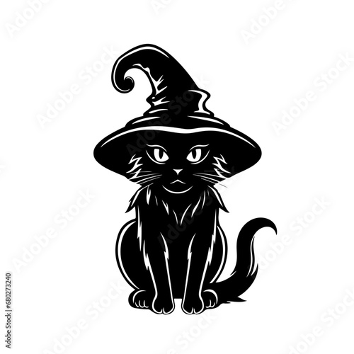 Mysterious Witch Cat Vector Illustration
