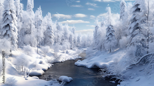 Magical winter forest  christmas winter background  generative ai