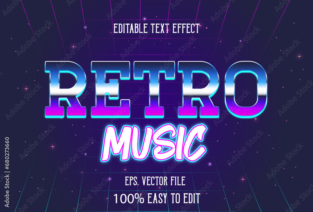 80s retro music trend editable text effect
