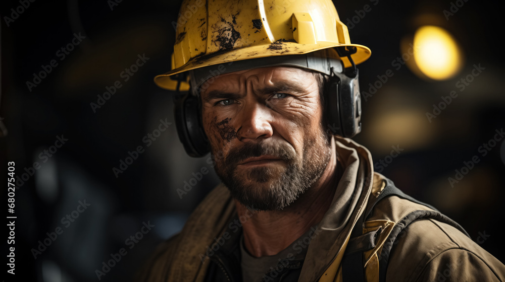 A rugged construction worker with a determined look.