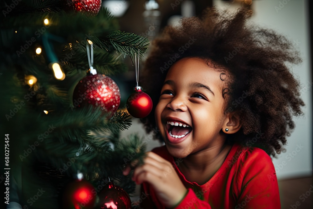 A Girl's Touch on the Christmas Tree, generative AI A Girl's Touch on the Christmas Tree, generative AI