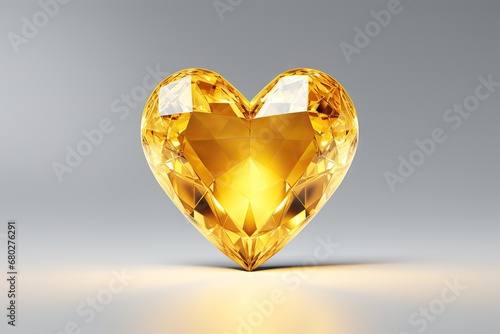  a heart shaped yellow diamond on a gray background with a reflection of the diamond in the middle of the image.
