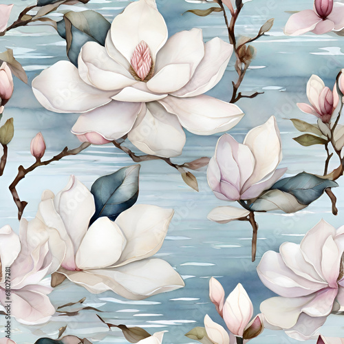 watercolor magnolia pattern  generative ai