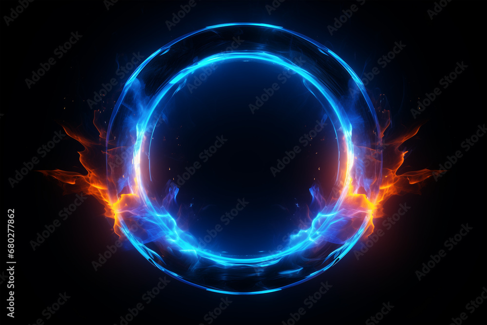 Background with glowing circles, a surreal fusion of fire and electricity forming a cosmic portal Background with glowing circles, a surreal fusion of fire and electricity forming a cosmic portal