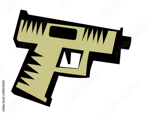 Handgun. Pistol. Firearm. Icon. Stylized image for prints, poster and illustrations.
