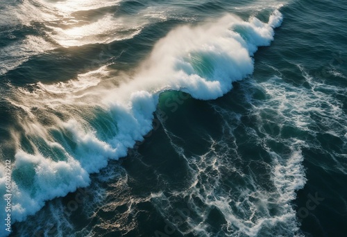 Spectacular aerial top view background photo of ocean sea water white wave splashing in the deep sea © ArtisticLens