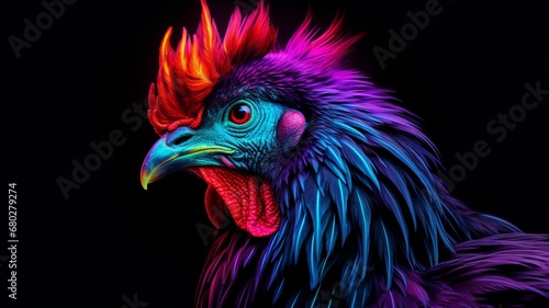 Ayam Cemani neon light Color AI Generated pictures