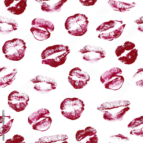 Retro y2k red lipstick mark kisses seamless pattern, futuristic elements for design. Valentine day. Female mouth. Big collection of symbols and objects in grunge style isolated on background