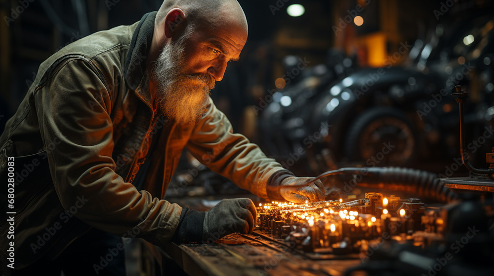 Car mechanic working in auto repair service.