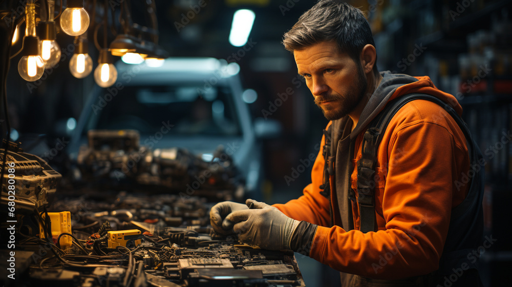 Car mechanic working in auto repair service. Car mechanic working in auto repair service.