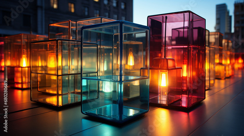 Colorful exposure of glass architectural forms.