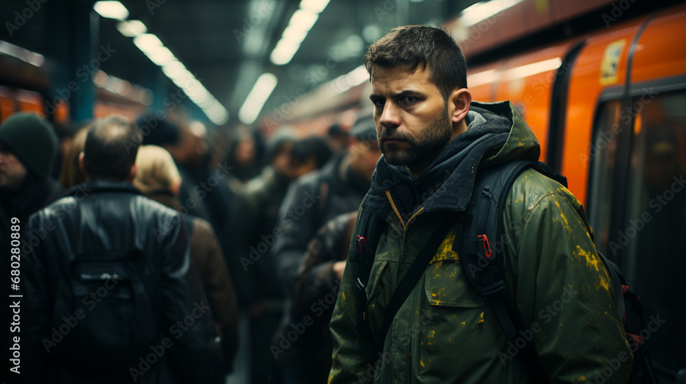 Fototapeta premium Crowd of people inside the subway.
