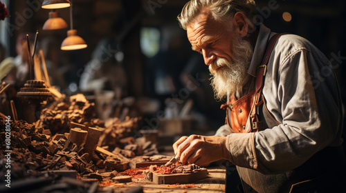 Elderly male carpenter with a woodworking. © andranik123