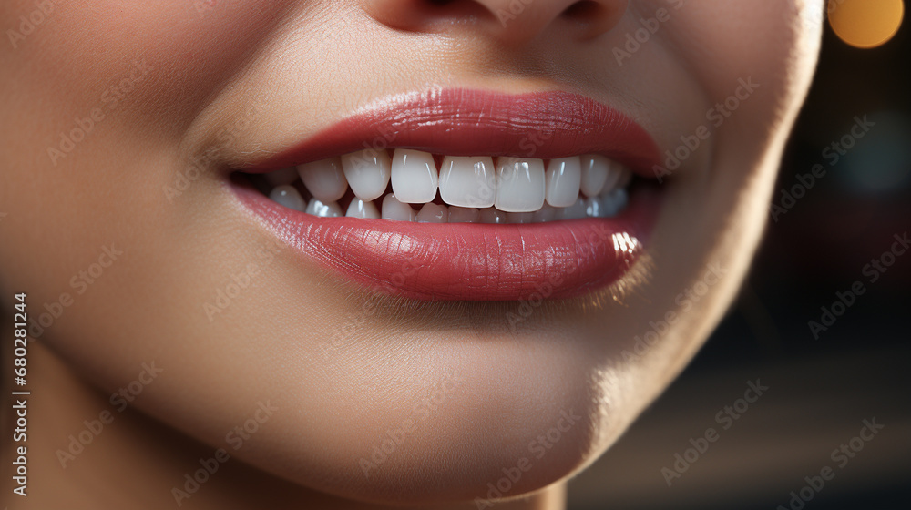 Fototapeta premium Female mouth with smile and healthy teeth.