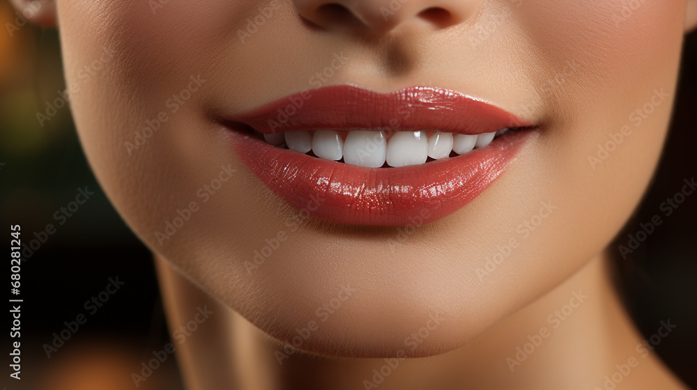 Fototapeta premium Female mouth with smile and healthy teeth.